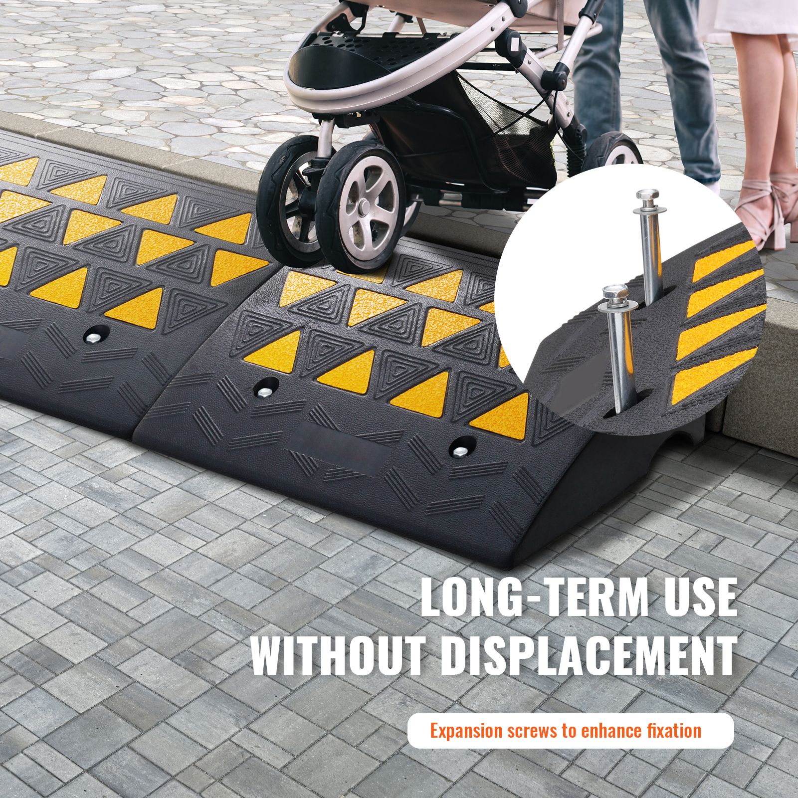 Rubber Curb Ramp 2 Pack, 15.2 cm Rise Height Heavy-Duty 15 tons Load Capacity Threshold Ramps, Driveway Ramps with Stable Grid Structure for Cars, Wheelchairs — image 6