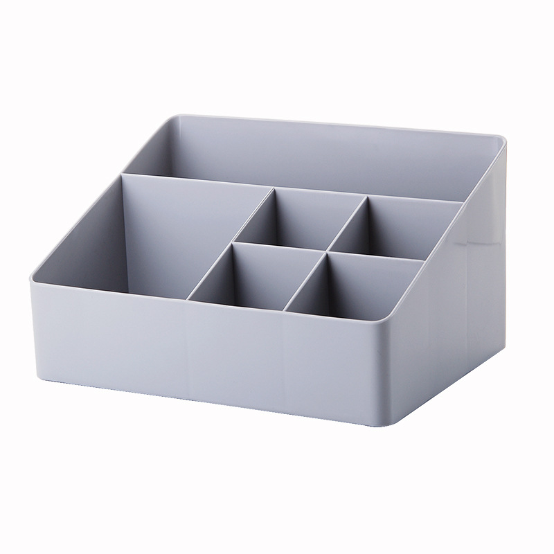 Gray Blue Cosmetic Storage Box 6 Compartments Organizer for Skincare and Jewelry