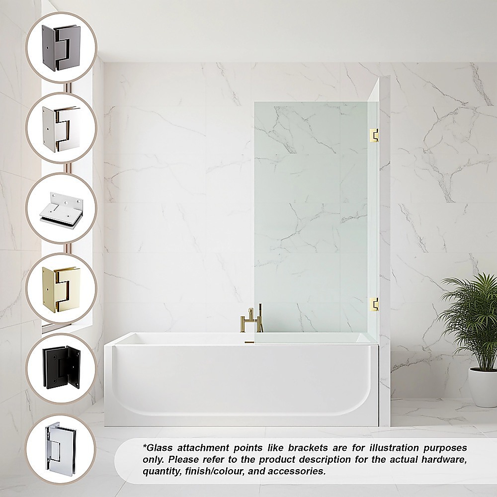90cm Frameless Swing Bath Screen – Nickel Hardware with Stainless steel hinge for Modern Bathrooms — image 2