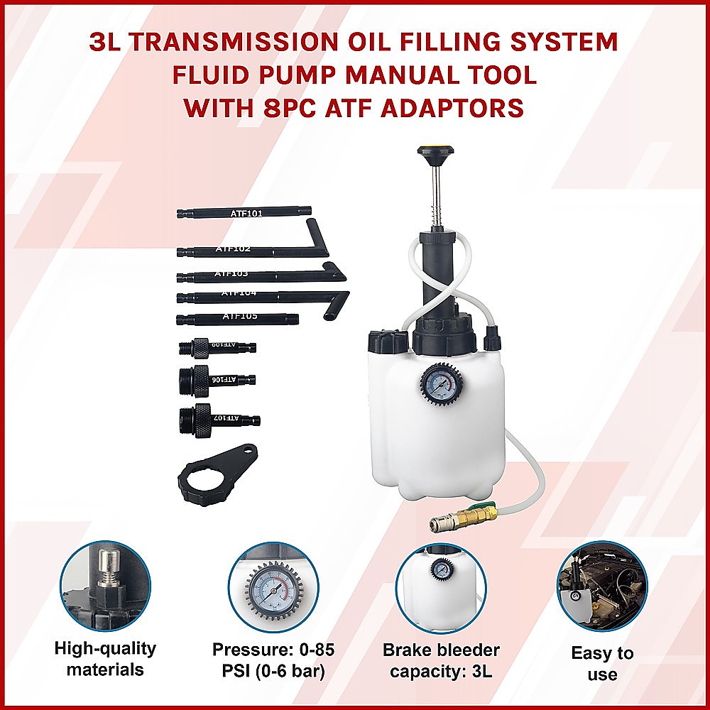 3L Transmission Oil Filling System Fluid Pump Manual Tool With 8pc ATF Adaptors โ image 3
