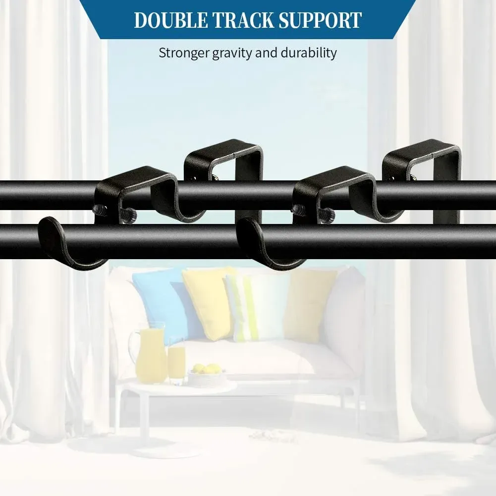 2 Pack Double Curtain Rod Brackets, Heavy Duty Metal Holders for 1 In and 5/8 In Rods, Black — image 5
