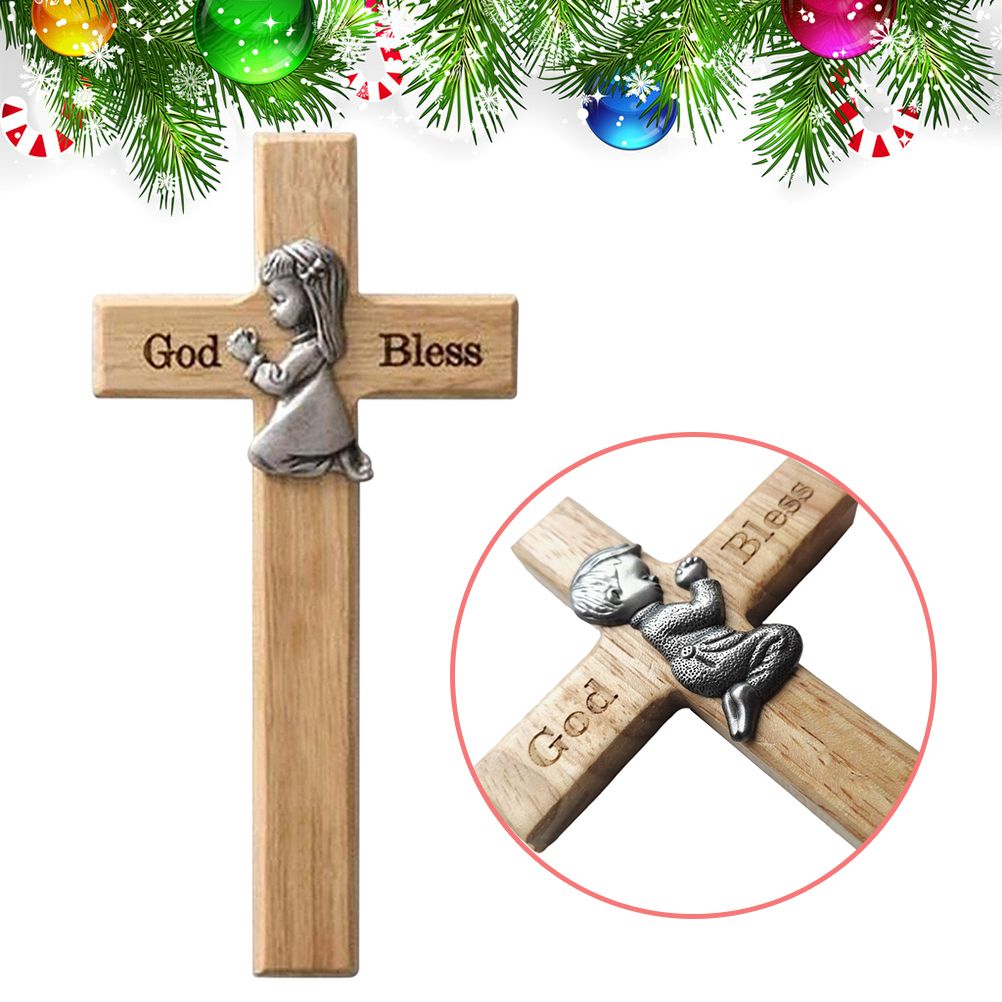 Praying Little Boy Wood Cross Wooden Blessing Cross Christmas Decoration Crafts Gifts for Newborns or Children — image 2