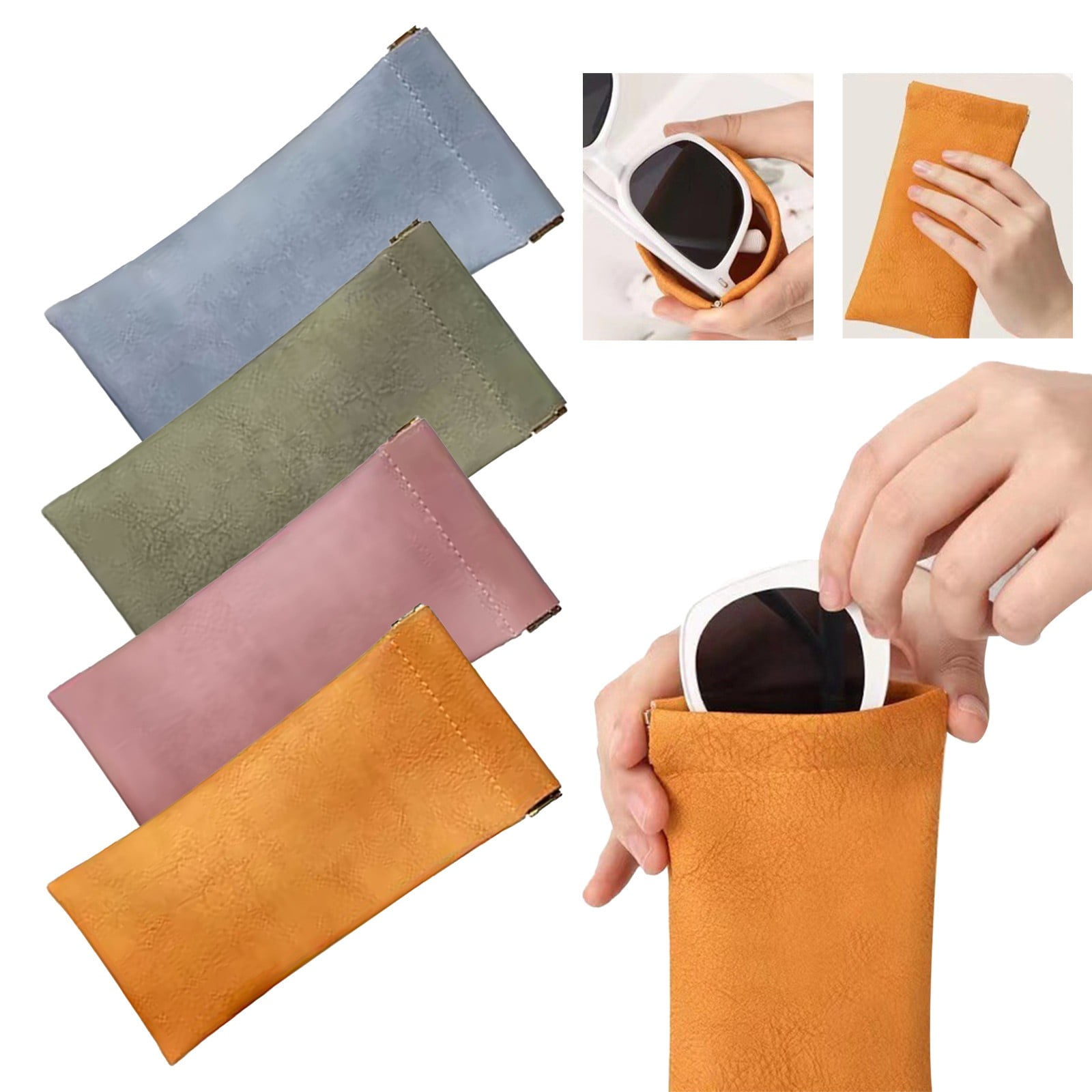 1 Pack Glasses Case, Soft Eyeglass Case, Portable Squeeze Top Leather Glasses Case, Anti-Scratch Eyeglass Case For Women, Blue, 8 × 17.5 cm — image 2