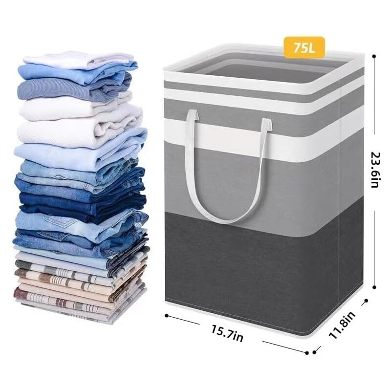 2 Pack Large Foldable Laundry Basket With Easy Carry Handles, Waterproof And Extended Handles For Storing And Carrying — image 2