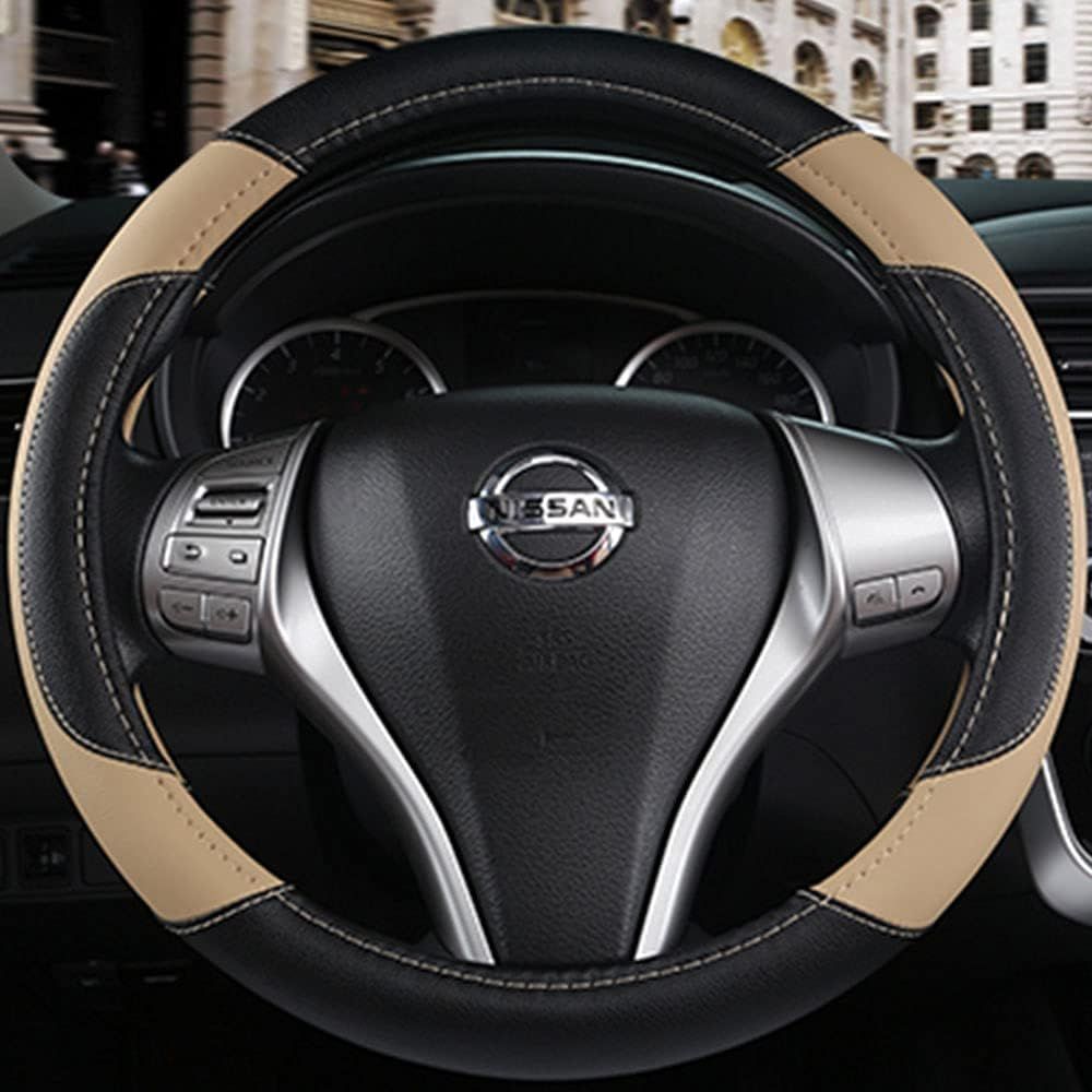 Leather Car Steering Wheel Cover, Non-Slip Car Wheel Cover Protector Breathable Microfiber Leather Universal Fit for Most Cars(Beige) — image 4