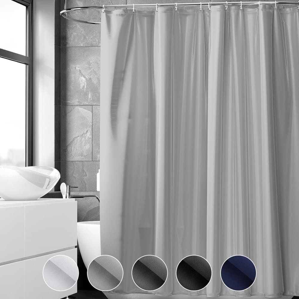 12 Hooks Reinforced PEVA Shower Curtain Waterproof Mildew Resistant Durable Quick-Drying, 72 × 72 inches, Gray — image 2
