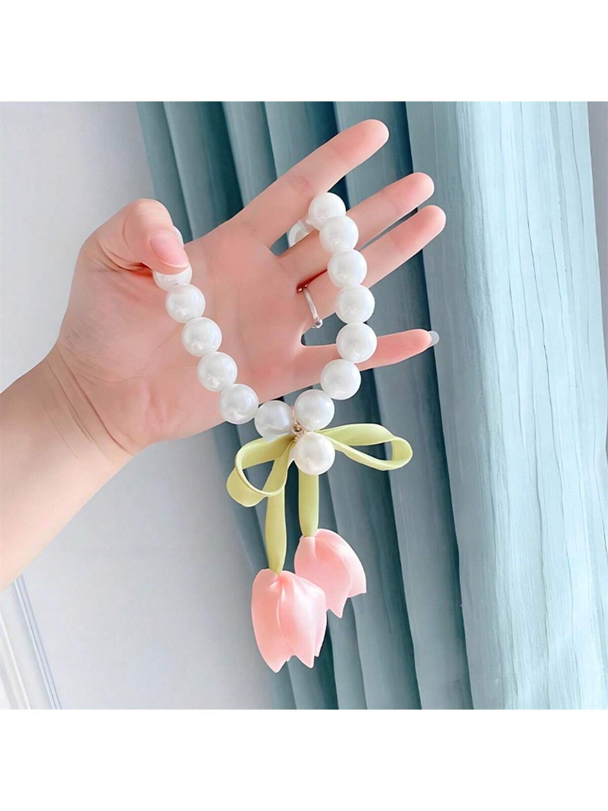 2 Pcs Magnetic Tulip Curtain Tieback with Pearl – Elegant No Drilling Decorative Curtain Holder Ties for Home Office Bedroom 25cm Pink — image 3