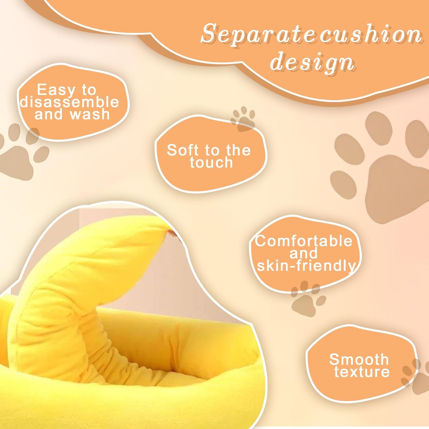 Banana Boat Pet Bed Plush Soft Dog Cat Nest with Cushion Warm Cozy Banana Shape Pet House for Small Medium Dogs Cats(Size: S) — image 4