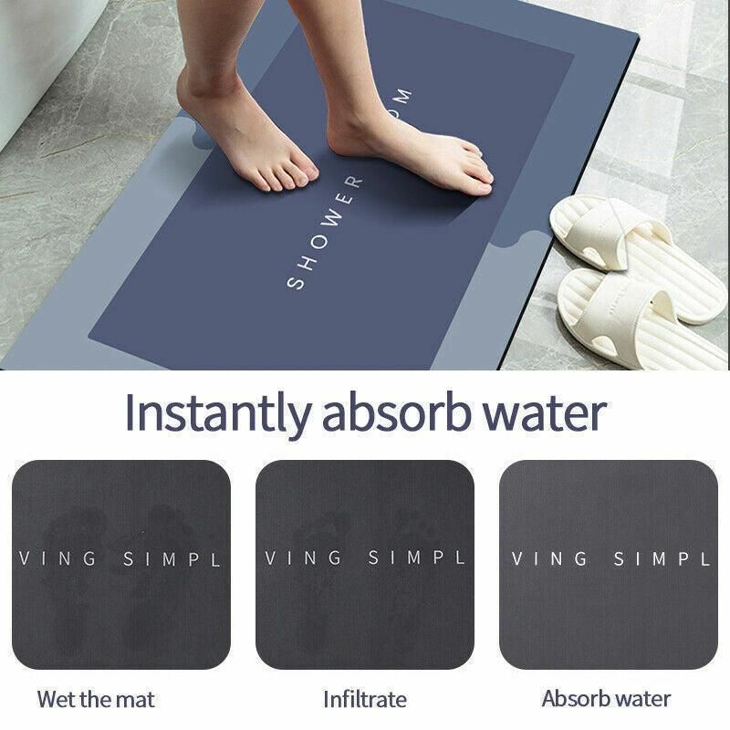 40 × 60CM Super Absorbent Floor Mat Soft Quick-Drying Non-Slip Diatom Mud Bath - Grey-Oval — image 6