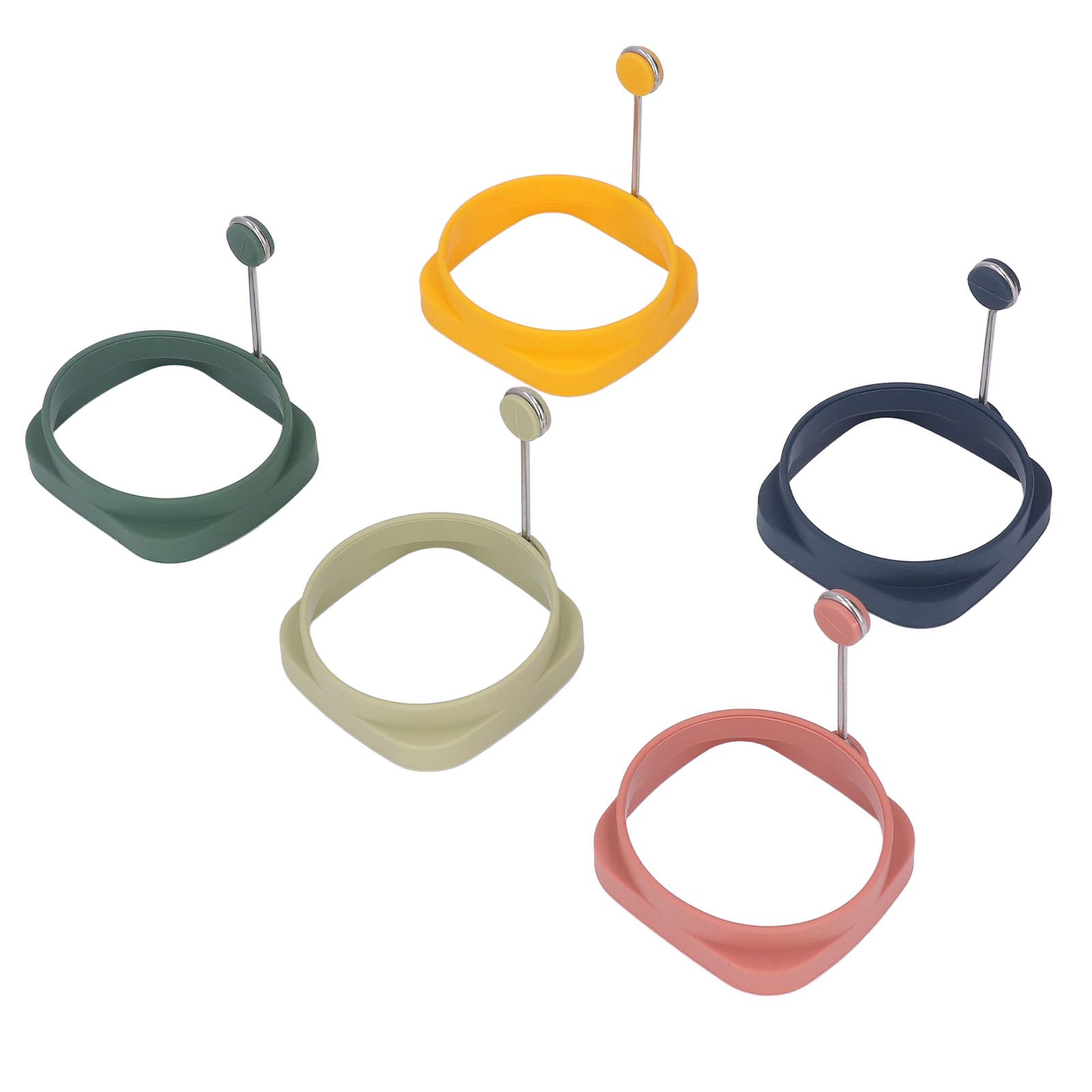 5 PCS Handle Egg Frying Rings Silicone Double Sided Egg Rings Quadrate Round Dual Use Omelet Mold — image 5