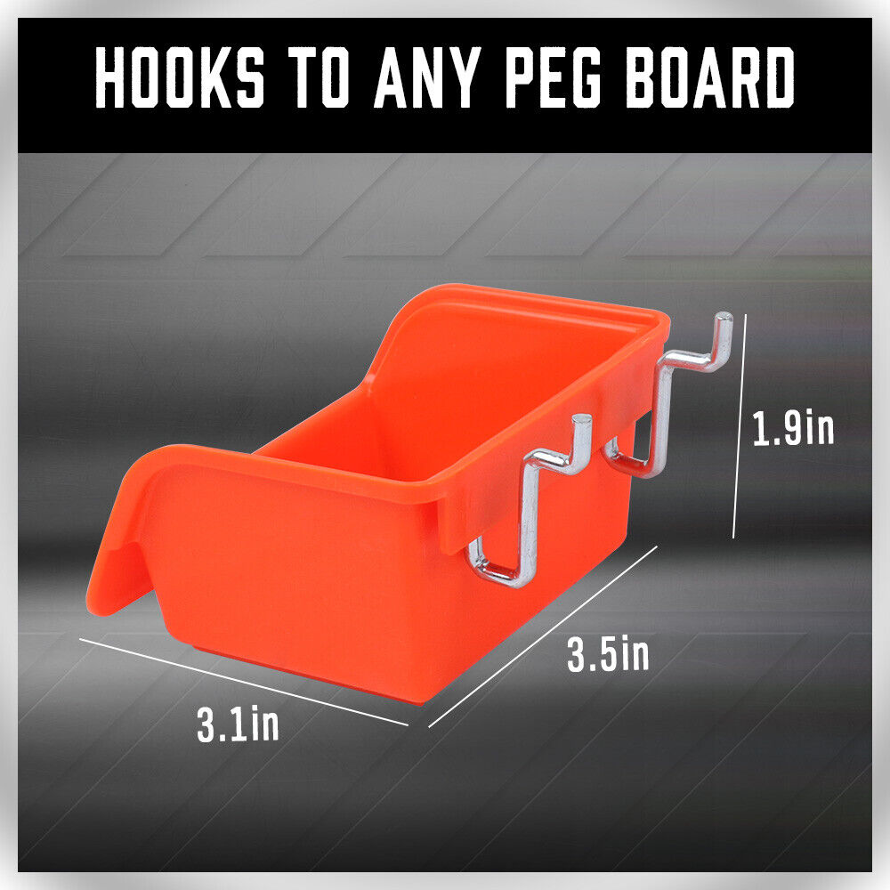 6Pc Pegboard Bins Peg Board Parts Storage With Steel Hooks Tools Organiser Tray — image 4