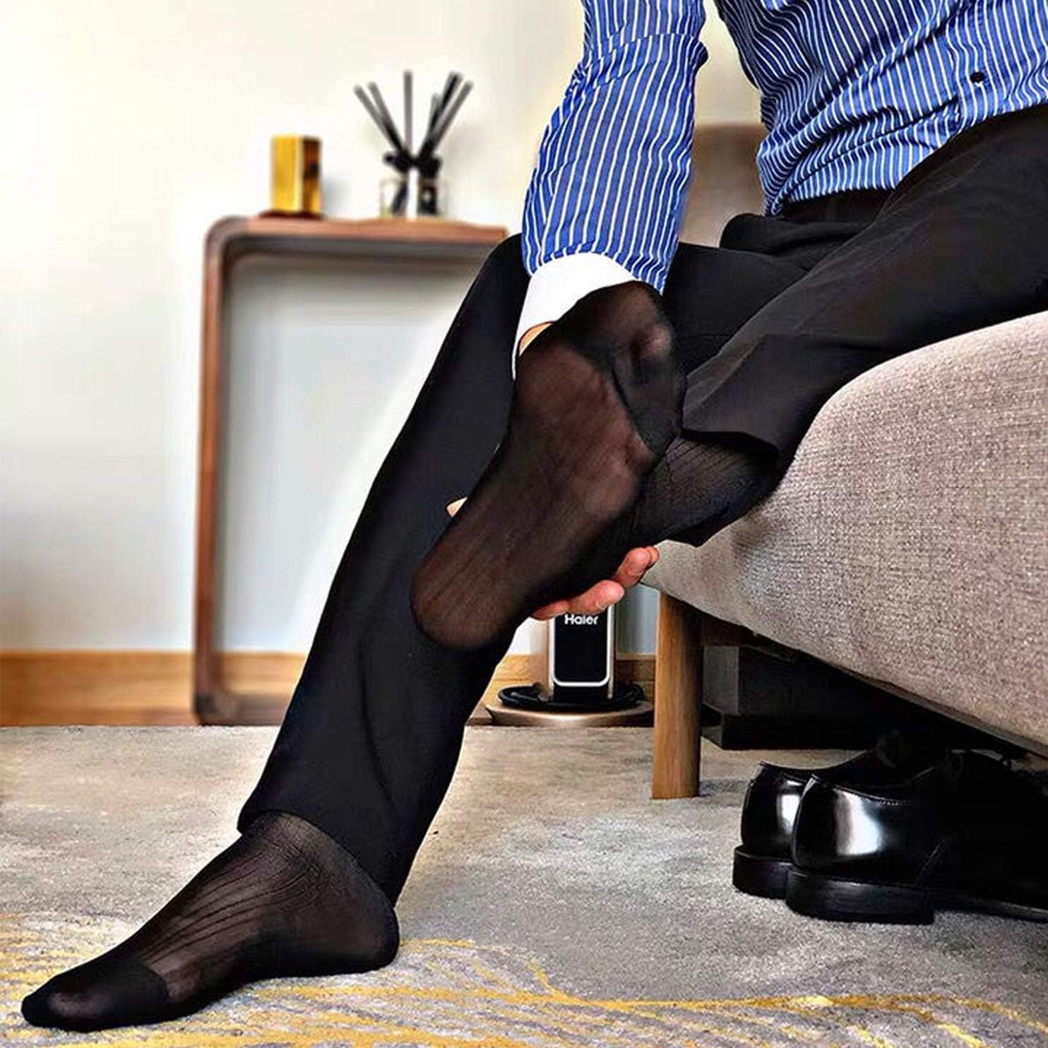 10 Pairs Mens Summer Ultra Thin Socks Silk Sheer Sox Breathable Business Dress Sock Large Size — image 4