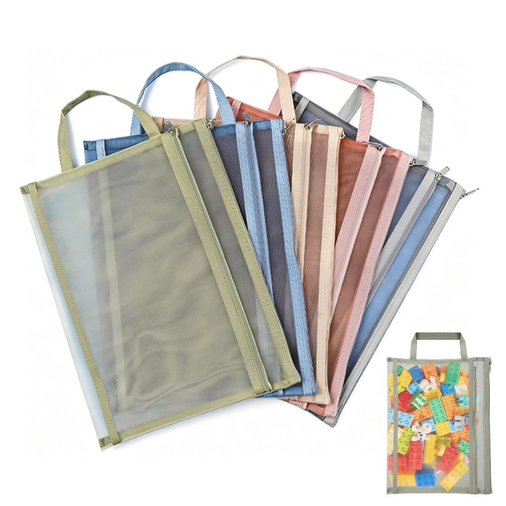 5 Pack Mesh Zipper Pouches A4 Storage Bags with Handle for Puzzles Blocks Toys