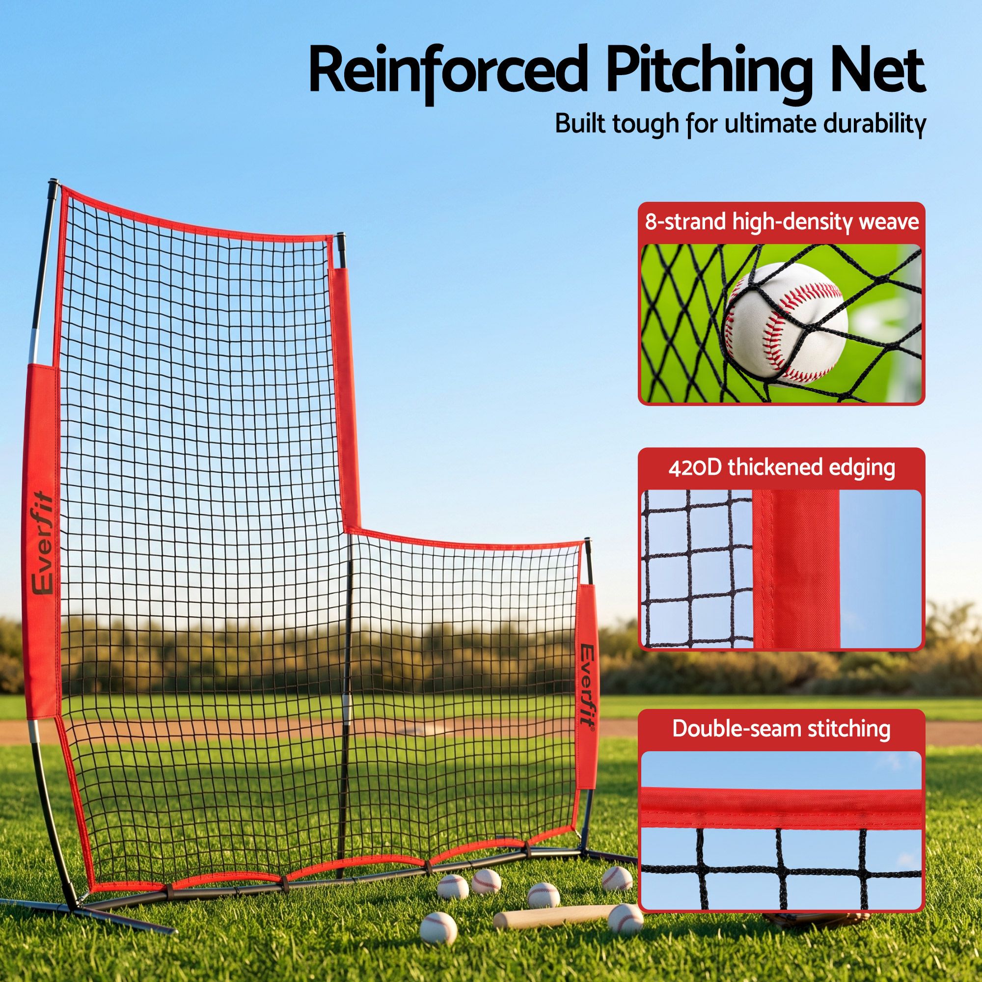 Everfit Baseball Pitching Net L Screen Softball Practice Portable Black โ image 5