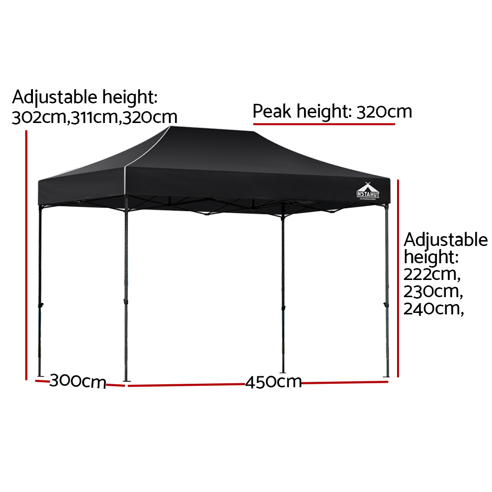 Instahut Gazebo Pop Up Marquee 3x4.5 Folding Tent 500D Wedding Camping Black โ image 2