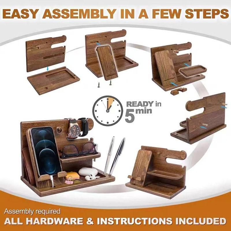 Wooden Mobile Phone Holder Desk Organizer Multifunctional Storage Shelf Stand โ image 6