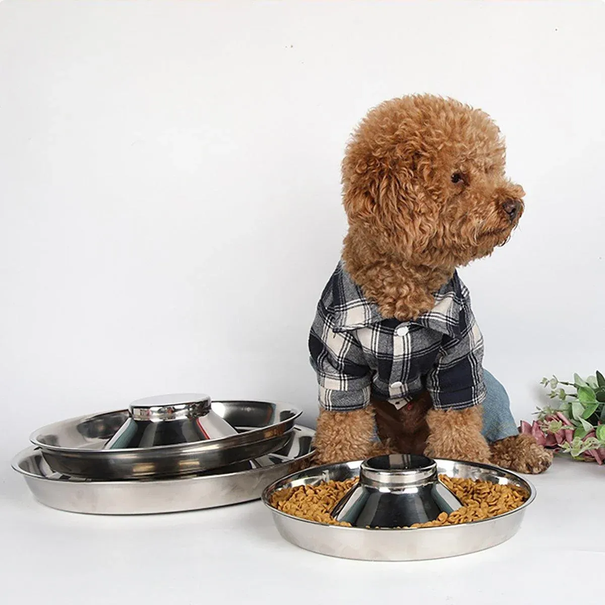 2pcs Stainless Steel Dog Cat Slow Feeder Pet Food Bowl Non-Slip Stop Eating Dish — image 6