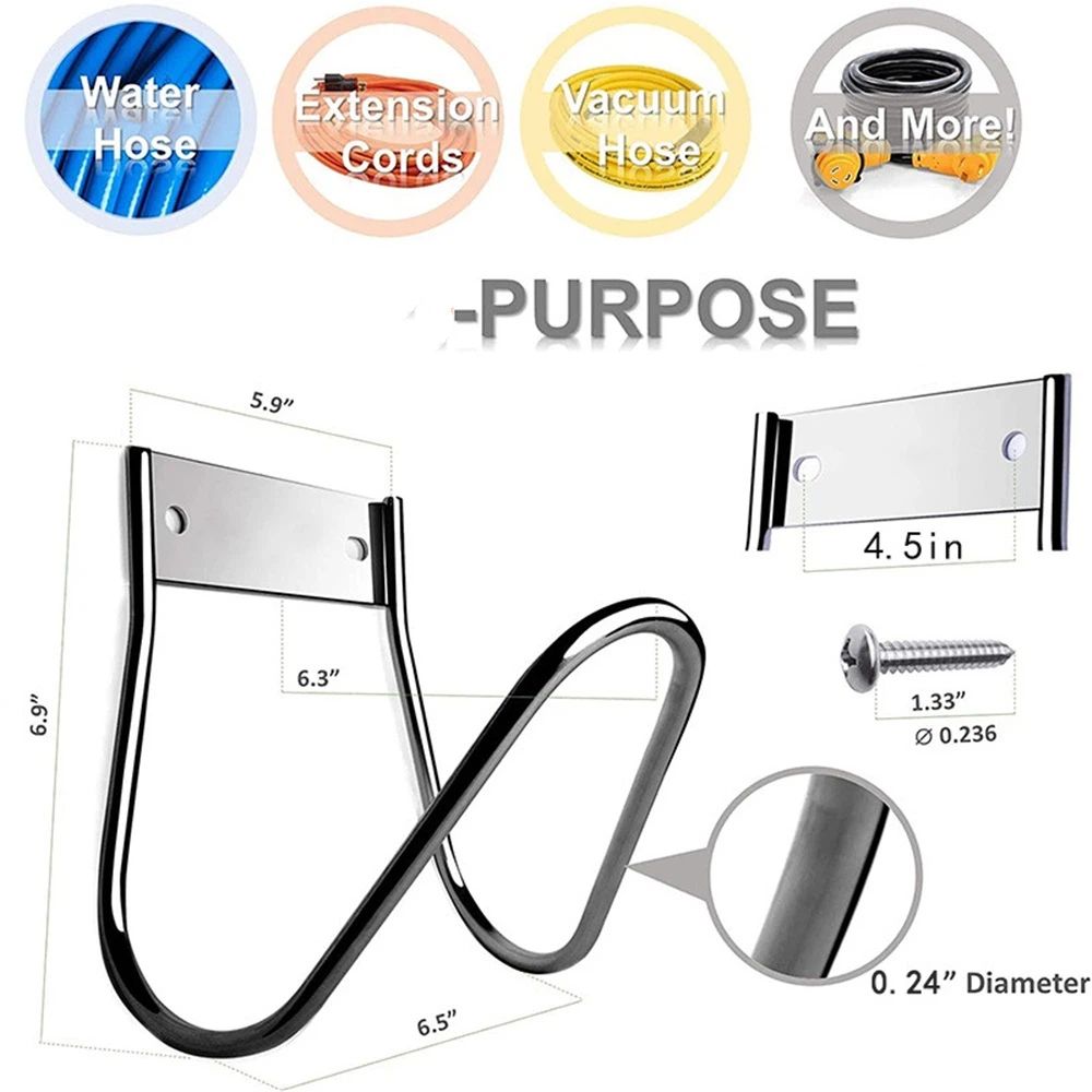 Garden Hose Holder Stainless Steel Small Wall Mount Garden Hose Hook, Ideal for Water, Air, Hydraulic Hose, Ropes, Extension Cords Heavy Duty & Rust Proof — image 3