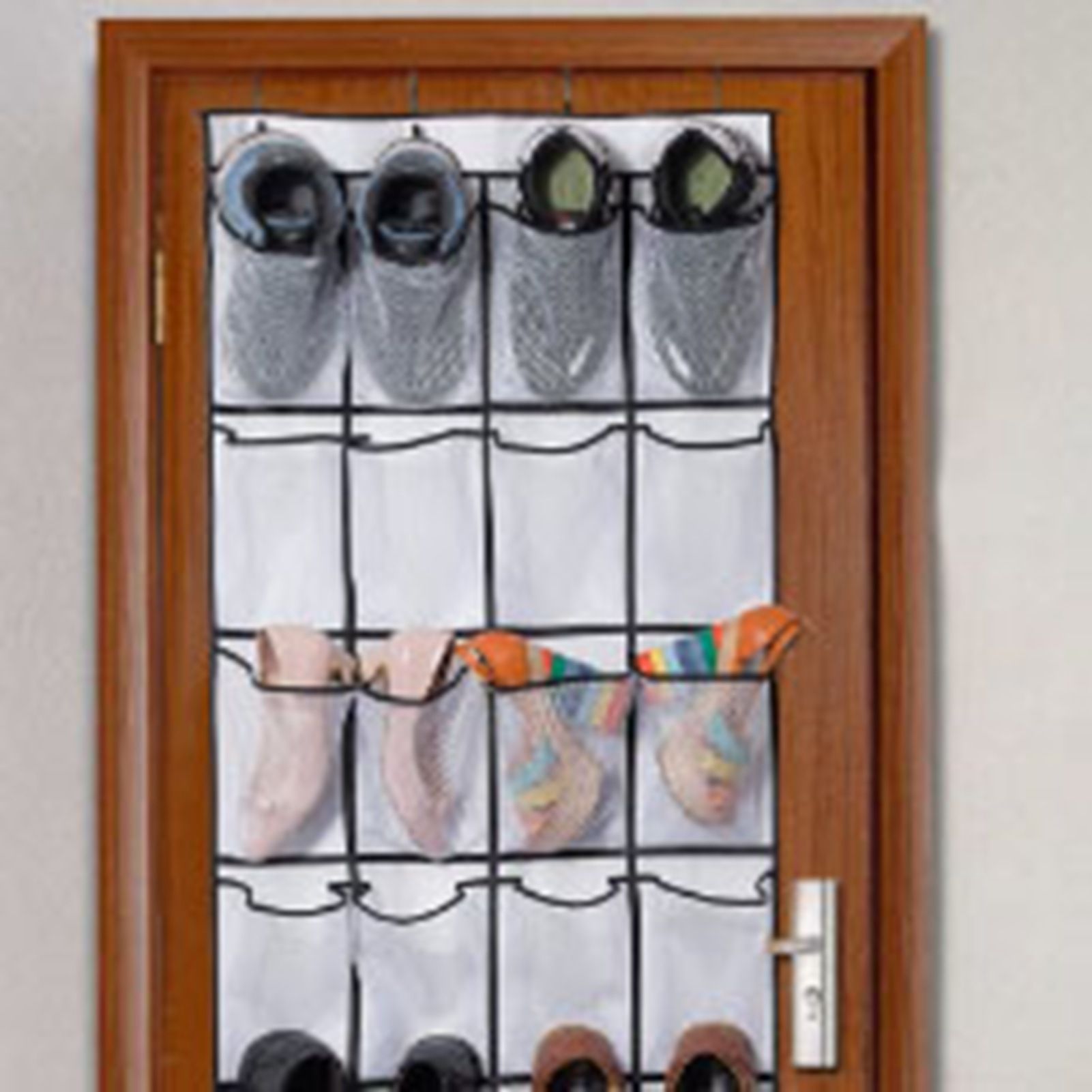 Over The Door Shoe Organizer Hanging Storage Bag Shoe Storage Door Hanger with 24 Mesh Pockets — image 5