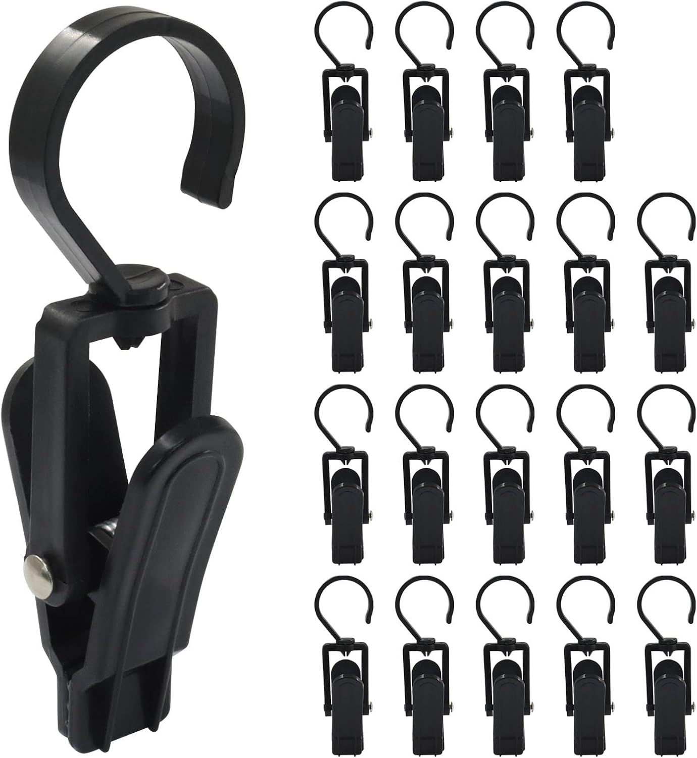 20 Pack Super Strong Swivel Hanging Hooks, Laundry Clips Plastic Clothes Pins Beach Towel Clips, 360° Rotating Curtain Clips for Home Office &