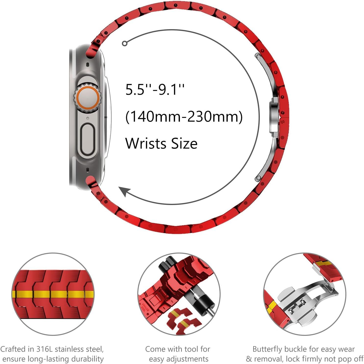 Stainless Steel Watch Band Compatible with Apple Watch Ultra Series Red Gold, 38mm/ 40mm/ 41mm โ image 4