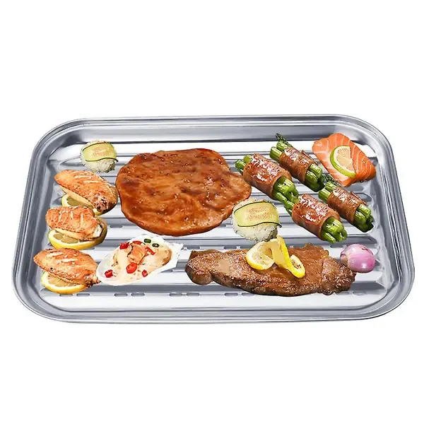 2 Pack Stainless Steel BBQ Grill Baskets, Perforated Grilling Trays for Vegetables and Meat on Charcoal, Gas and Electric Grills — image 3