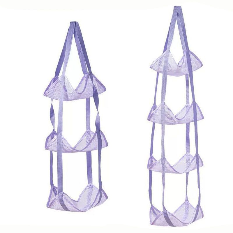 Purple 3-Layer + 4-Layer Hanging Mesh Storage Bag Set for Balls Toys and Sports Gear