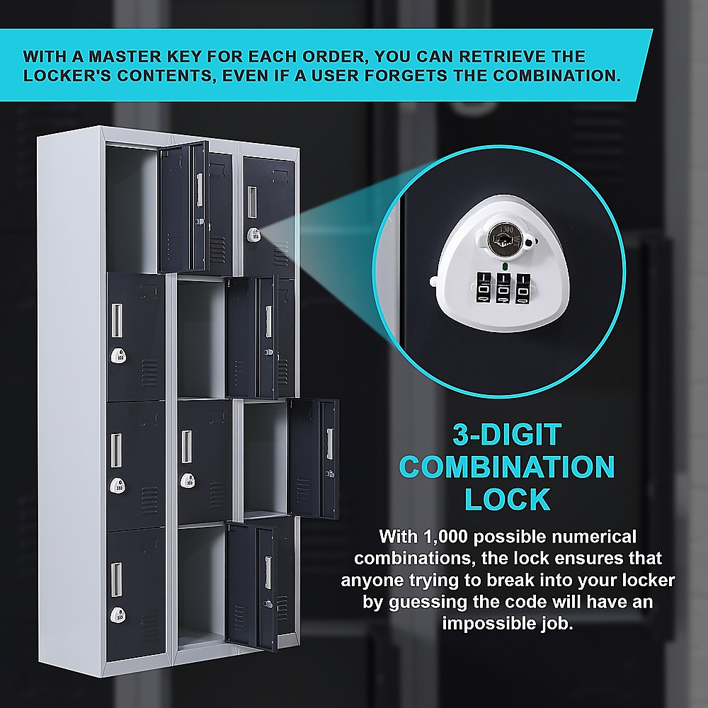 12-Door Locker for Office Gym Shed School Home Storage - 3-Digit Combination Lock โ image 4