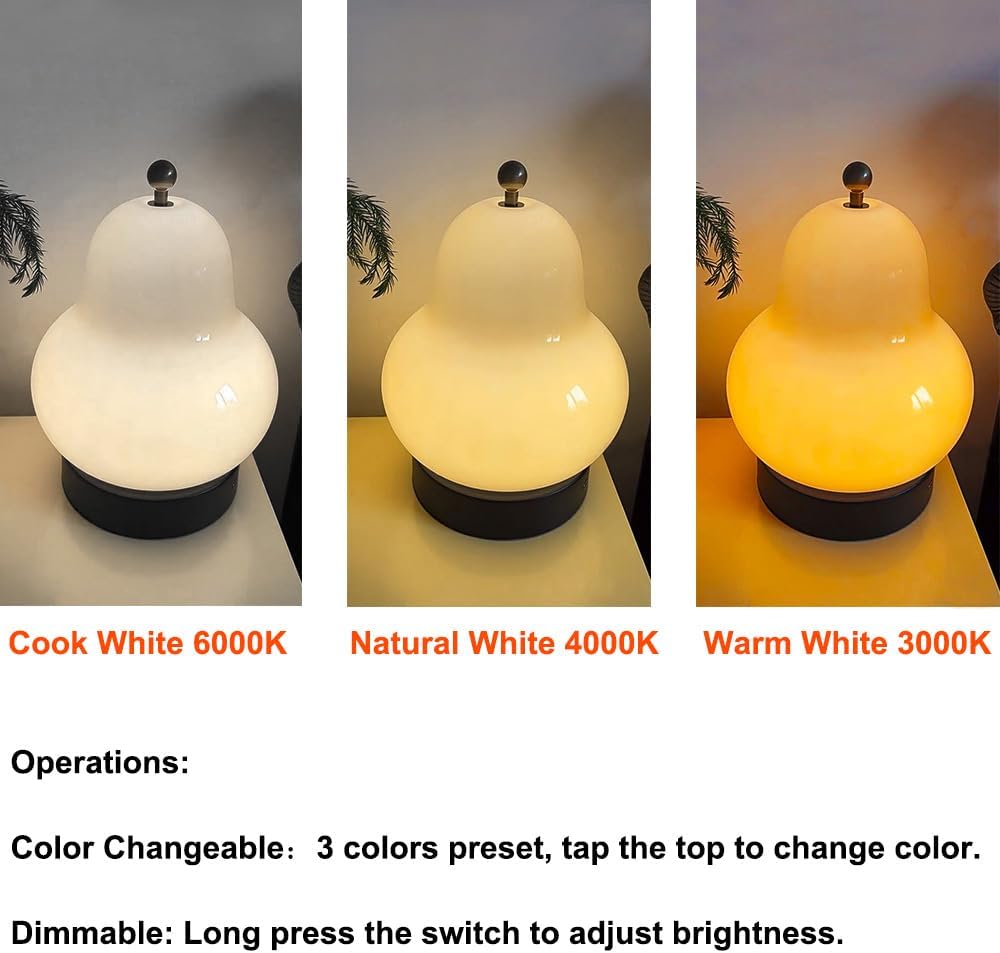 5W LED Portable Night Light, French Retro Milky Pear Shaped Gourd Table Lamp, Dimmable Color Changing Desk Lamp, Battery Operated and Rechargeable with USB โ image 3