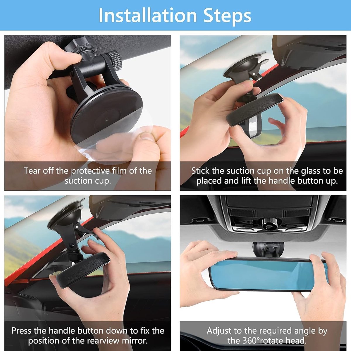 20 × 6 cm - car rearview mirror - with suction cup - adjustable - car interior mirror - vehicle interior mirror reduces blind spots - universal - car — image 2