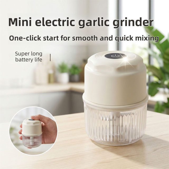 Yellow Cordless Electric Mini Food Chopper with 316 Stainless Steel Blades - Portable 300ml Garlic Crusher & Meat Grinder, One-Touch Operation — image 2