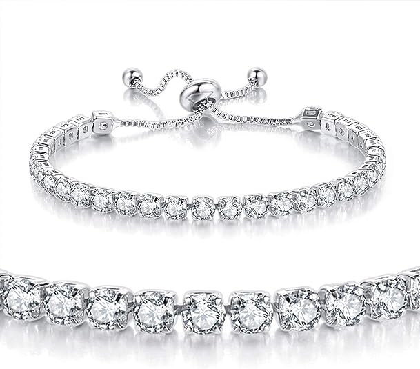 Silver High-Sparkle Cubic Zirconia Iced-Out Tennis Bracelet of Single Row & Double Row (5.7" to 11.3") - Minimalist Geometric Dainty Jewelry — image 3