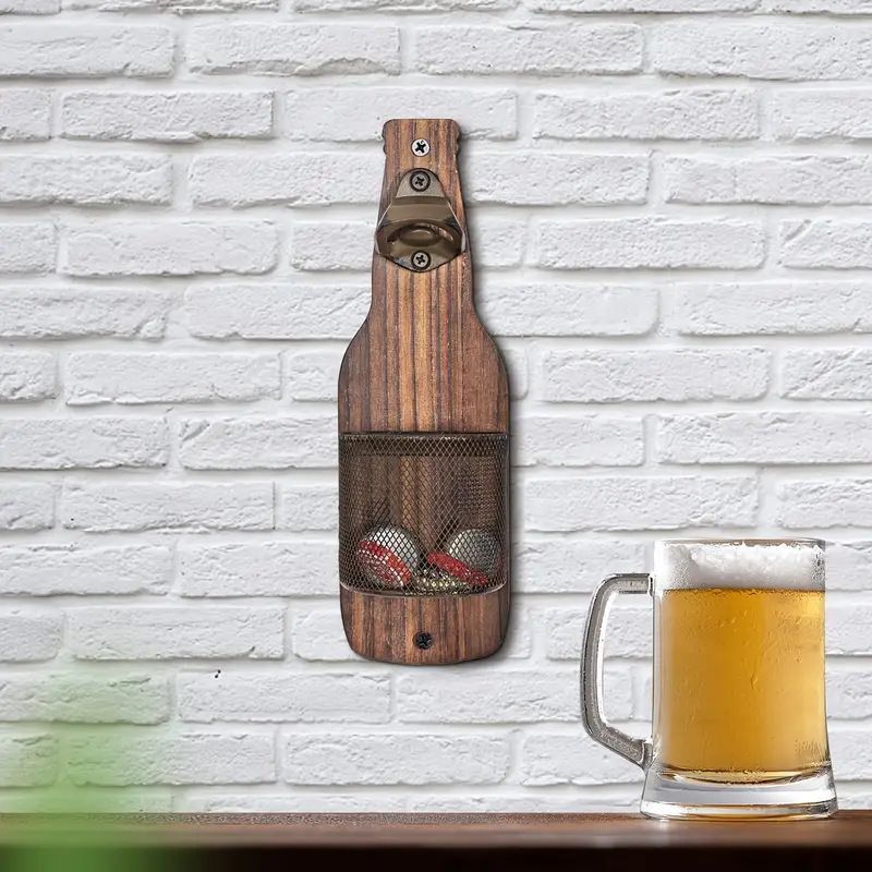 Wall Mounted Beer Bottle Opener With Cap Storage Basket, Creative Hanging Bottle Opener, Decor for Kitchen & Bar Counter, Charcoal Finish, Christmas Halloween — image 3