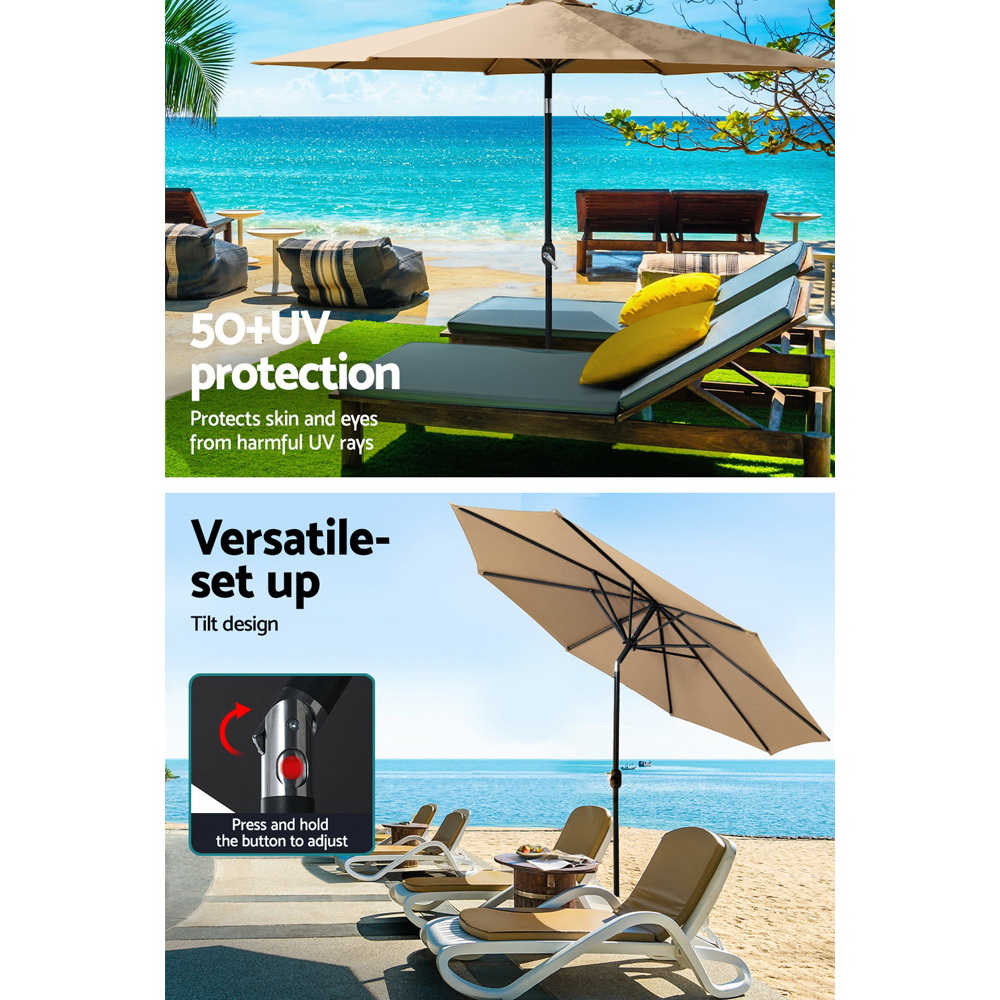 Instahut 3m Outdoor Umbrella w/Base Pole Tilt Beach Garden Patio Beige โ image 5