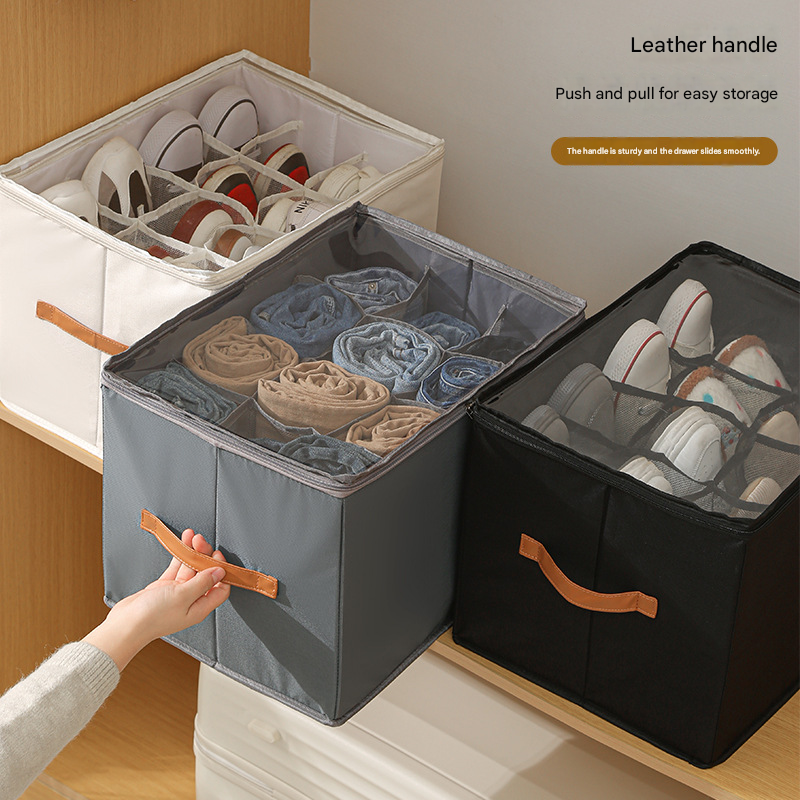 Beige Foldable Fabric Shoe Storage Box with Compartments Dustproof Moistureproof — image 2