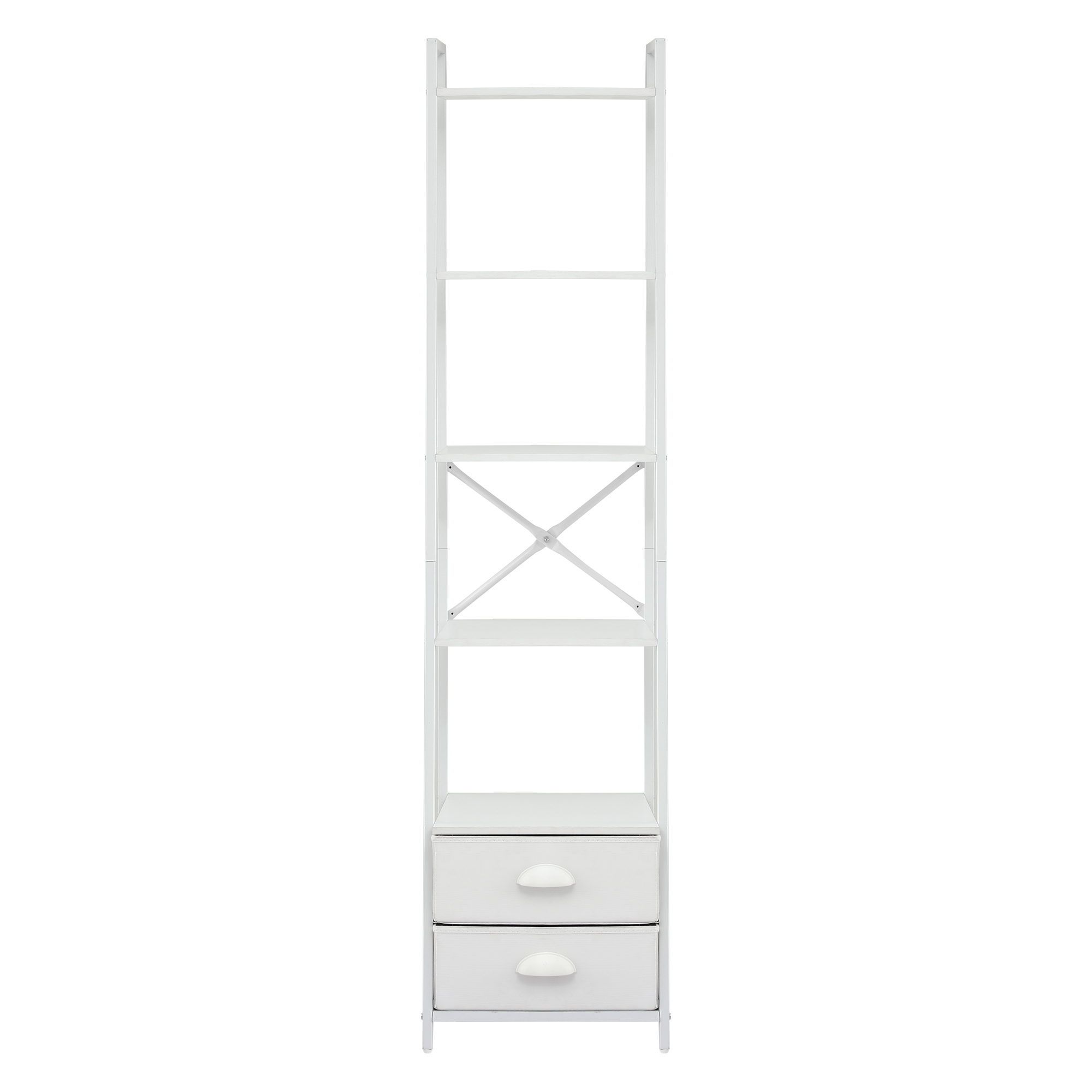 Artiss 5 Tier Bookshelf Ladder Bookcase with Fabric Drawers Display Rack White — image 4