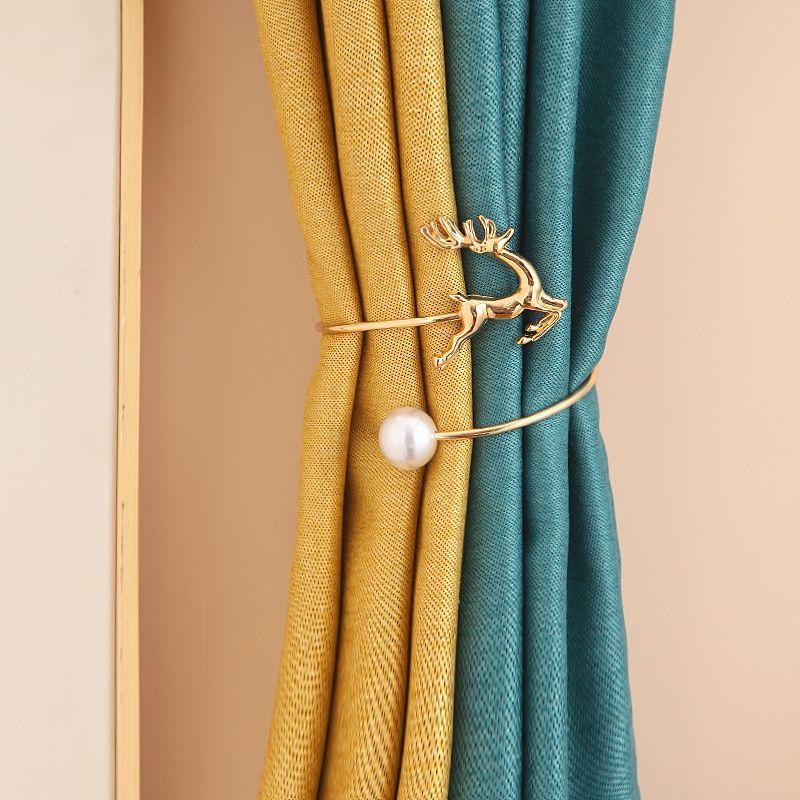 2 Pack Metal Curtain Tiebacks Pearl Elk Tie Backs for Curtains, Home Decor Living Room Curtain Decoration, Golden โ image 2