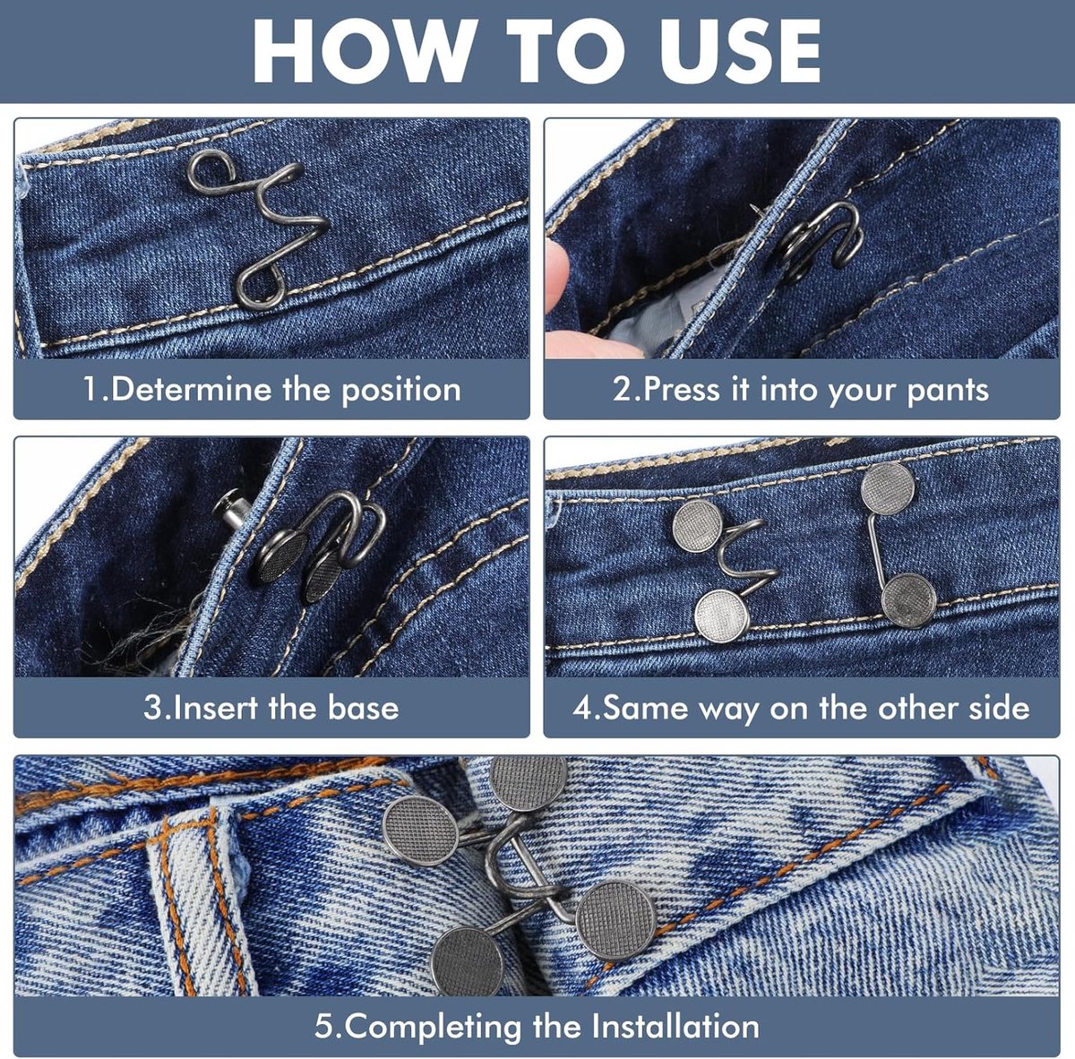 Waistband reinforcement clip - Set of 4 pieces - Adjustable belt buckle without rivets - Jeans button pin - Detachable waist buckle - Jeans waistband — image 5