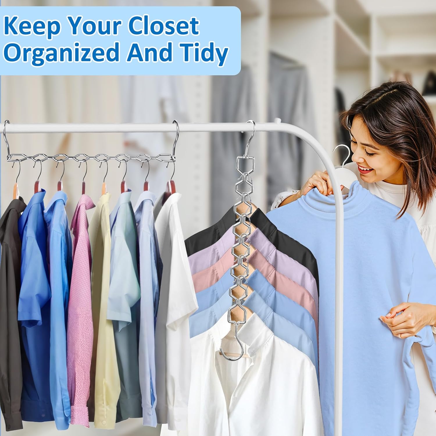 Space Saving Hangers for Clothes 6 Pack, Sturdy Metal Hangers Heavy Duty Magic Clothes Space Saver Hanger Organizer with 360° Swivel Hook, Closet Organizers — image 6