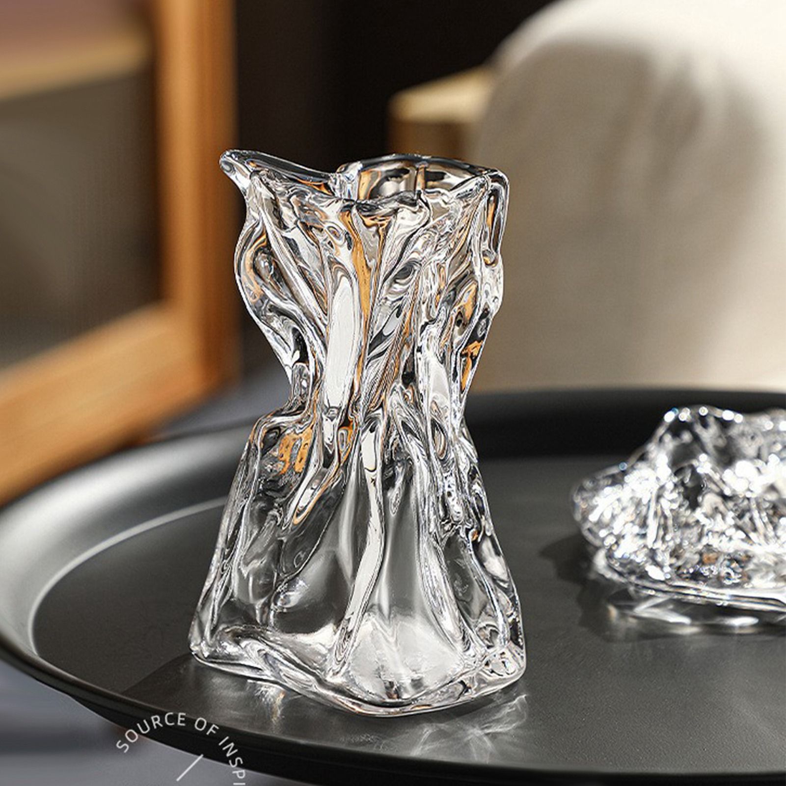 Pleated Glass Vase Light Luxury Hydroponic Vase Living Room Dining Table Dried Flower Vase Flower Arrangement Ornaments — image 4
