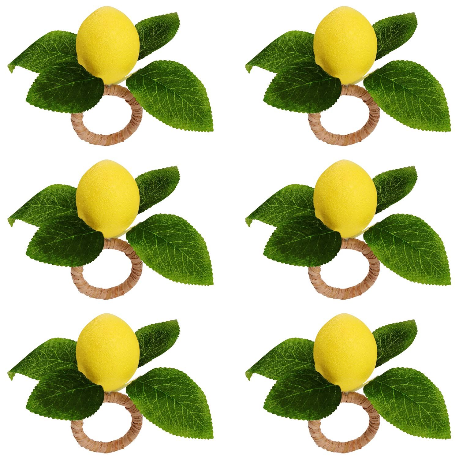 Lemon Napkin Rings Set of 6, Faux Lemon Summer Farmhouse Napkin Ring Holder for Dining Table Decor Banquet Wedding Birthday