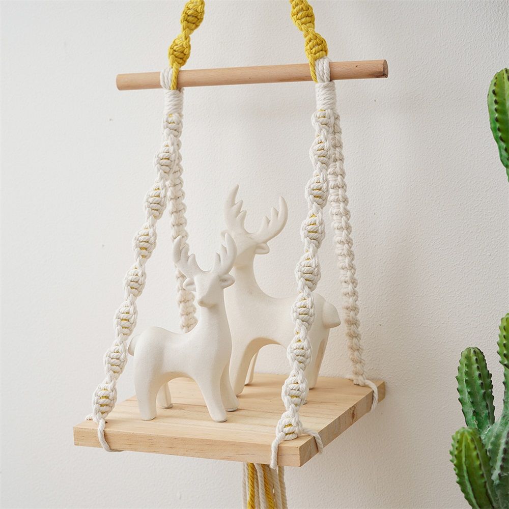 Wooden Wall Hanging w/Shelf & Sturdy Rope - Handmade Modern Living Room Decor - Wall Decor to Securely Hold Plants & More - Beautiful Boho Decorations for — image 3