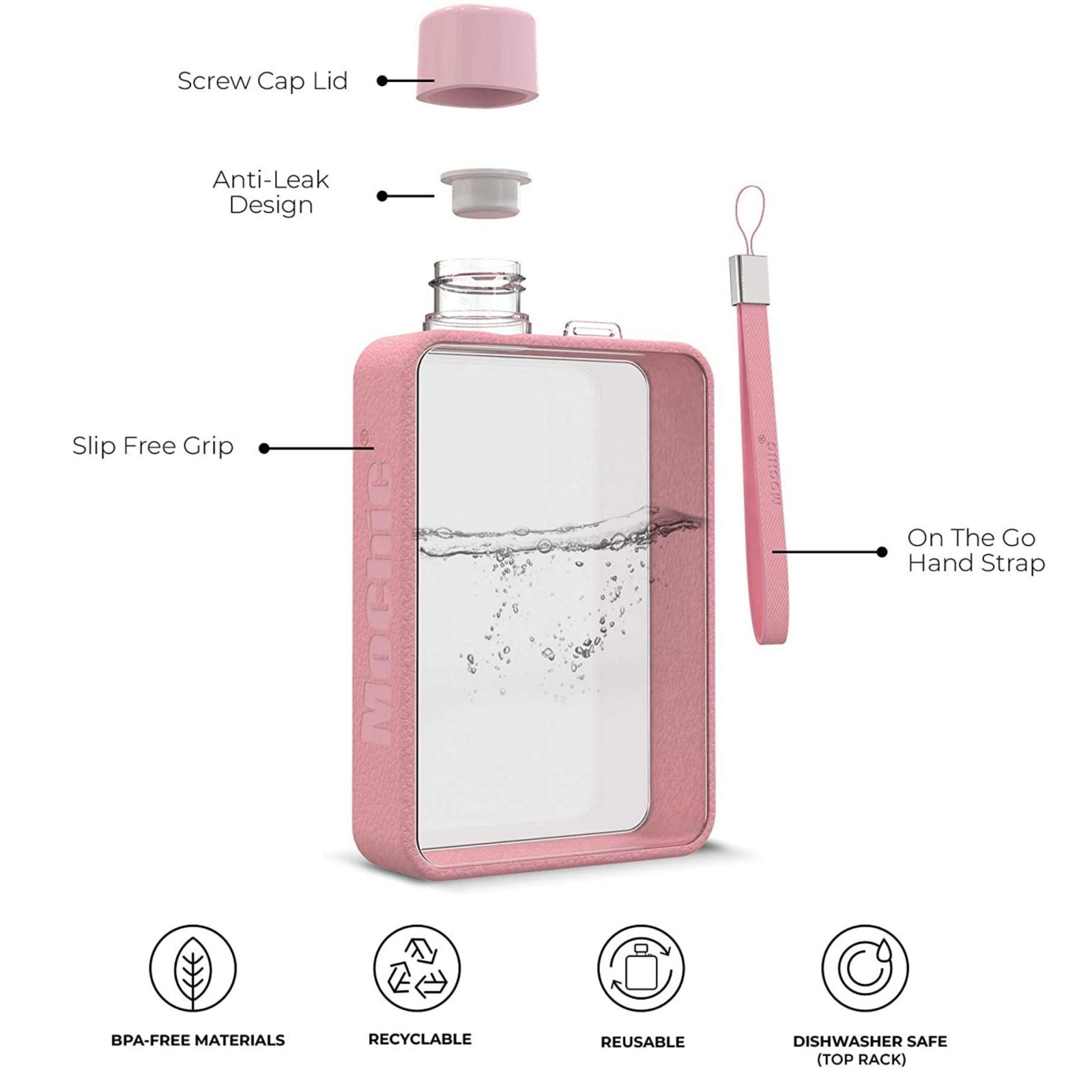 A5 Flat Water Bottle Portable Travel Mug BPA Free Water Bottle (Grey) — image 3