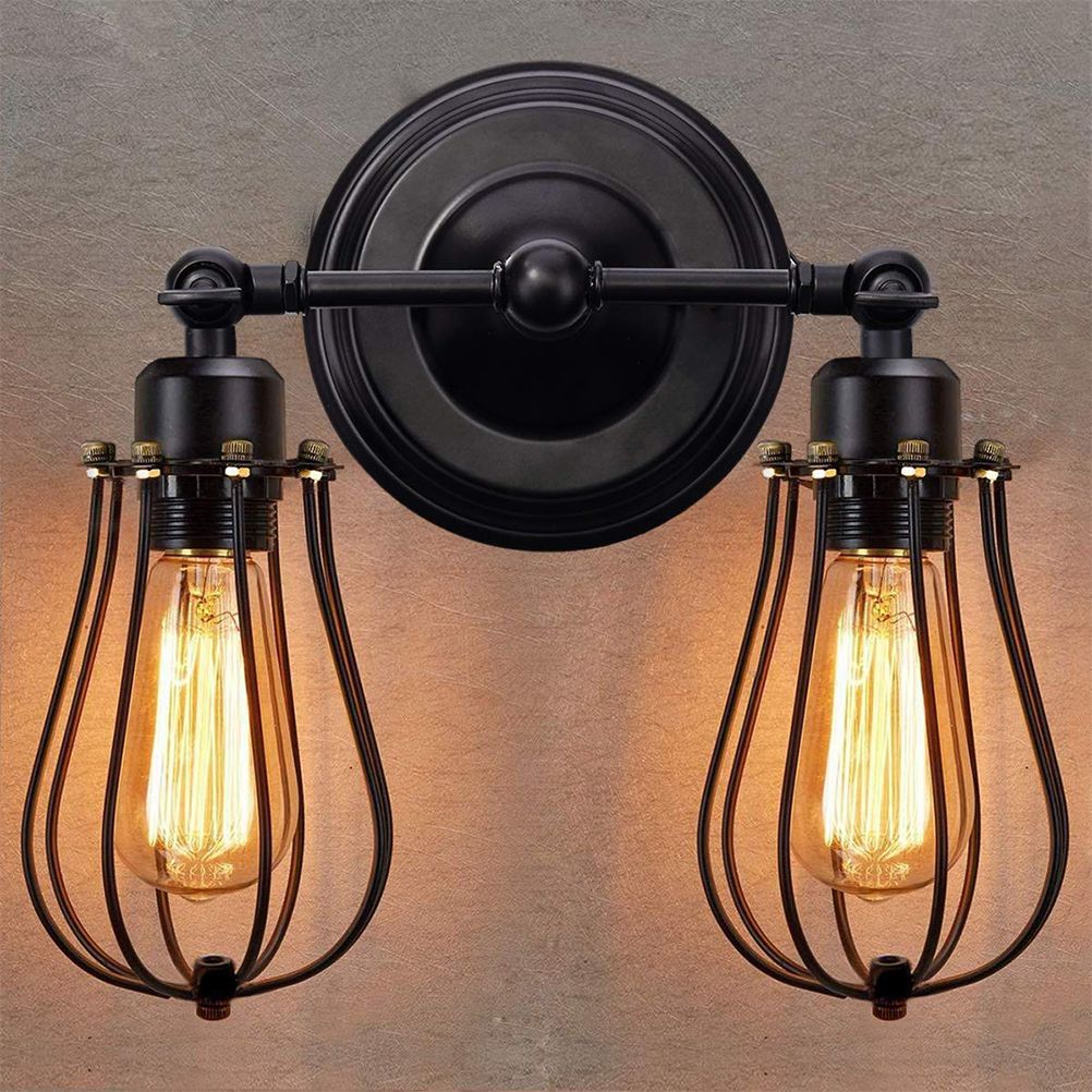 Double Head Wall Sconce Industrial Wire Cage Wall Light Vintage Style Wall Lamp — image 6