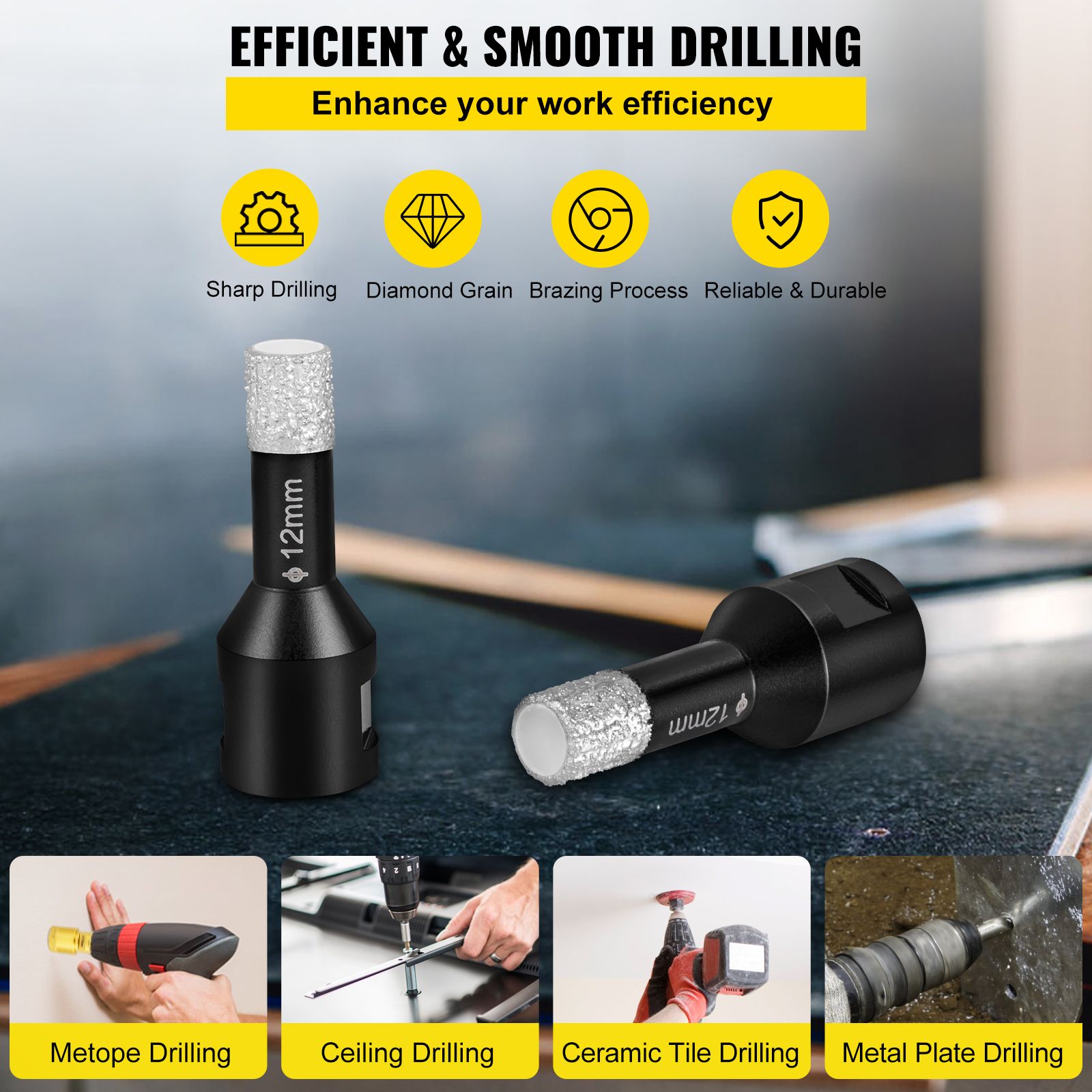 Diamond Drill Bits 7PCS Diamond Hole Saw 6/6/8/8/10/12/14mm Tile Hole Saw Kit Vacuum Brazed Diamond Drill Bit 0.59in/15mm Segment Tile Hole Saw w Storage Case โ image 3