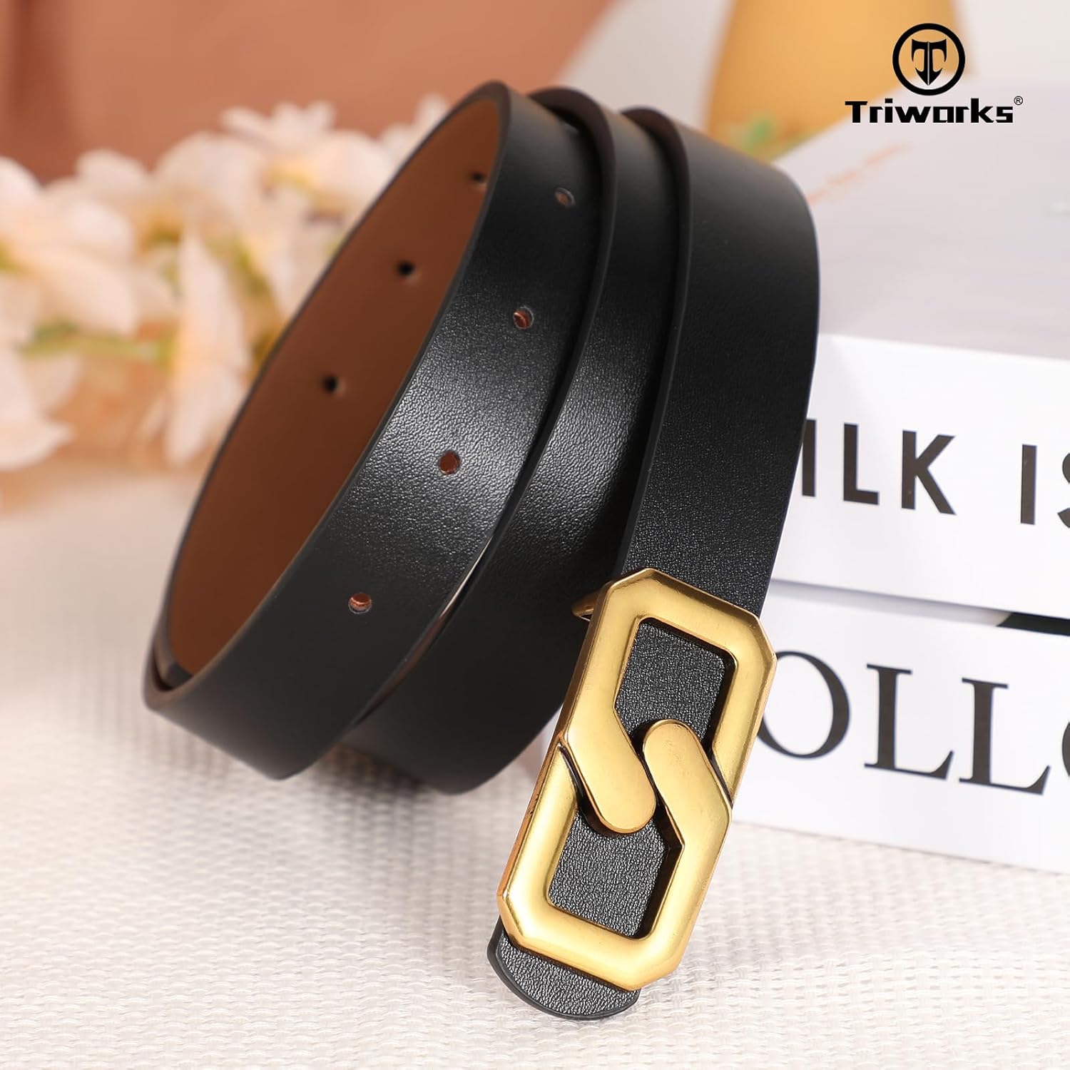 Women Reversible Leather Belt for Jeans, Ladies Waist Belt with Gold Buckle 0.9" Width โ image 2