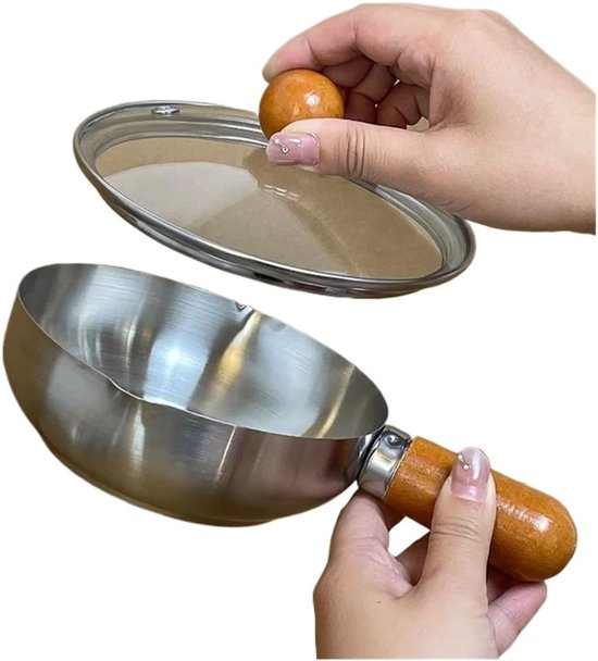 Stainless steel breakfast bowl - Small walnut wood pot for one person - Suitable for fruit salad, yoghurt and muesli (13cm bowl with lid, spoon) โ image 3