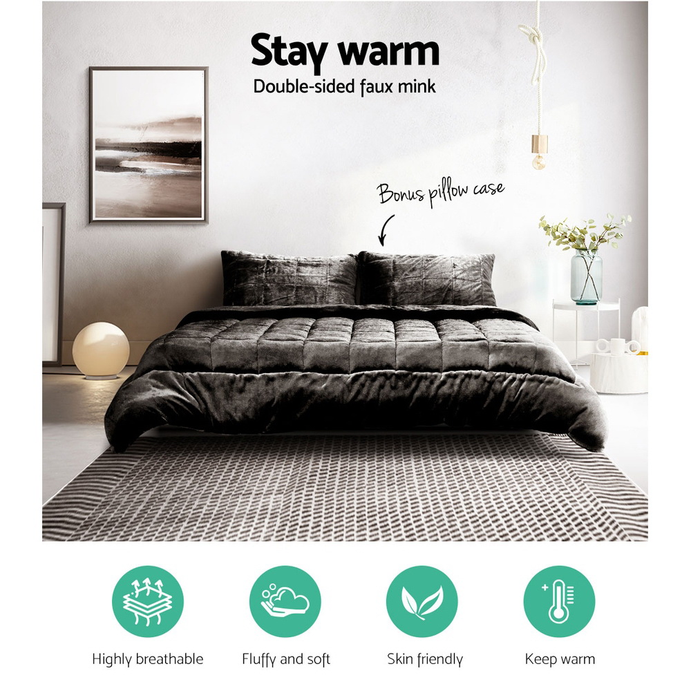 Giselle Bedding Faux Mink Quilt Charcoal King โ image 3