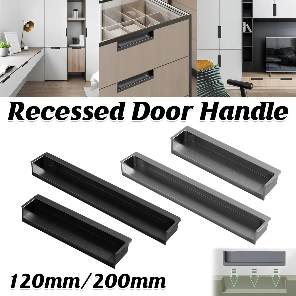 Hidden Recessed Cabinet Handle 120mm 200mm Slotted Drawer Door Pull Furniture - Grey-200mm โ image 2
