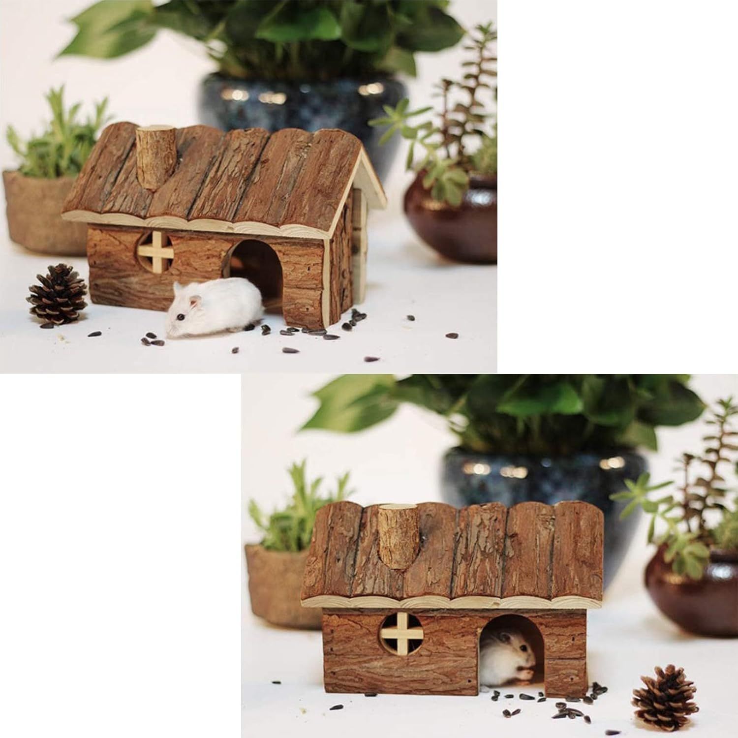 Hamster Wooden Hideout House Natural Pet Rats Climbing Play Hut Hideaway Room for Dwarf Hamster, Mouse, Rat,Gerbil and Other Pet Small Animals(15*11*12cm) — image 4